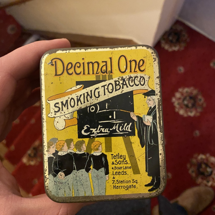 Rare tetleys decimal one tobacco tin