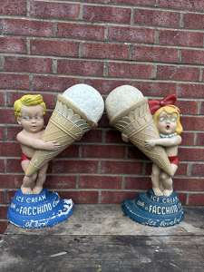 2 very rare facchino Ice cream cone advertising figures