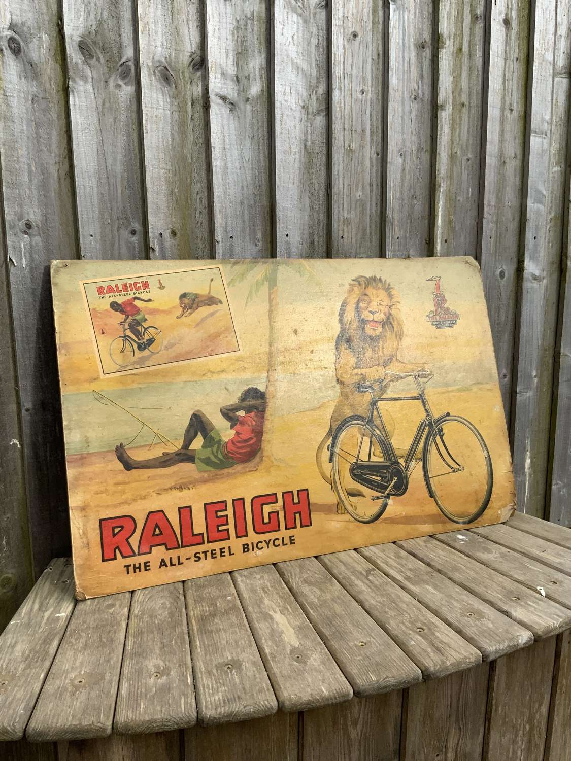 Large Raleigh the all steel bicycle advertising showcard