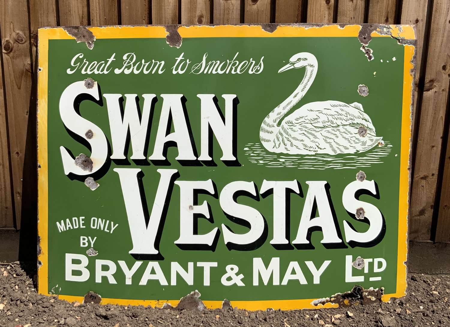 Large swan vesta enamel advertising sign