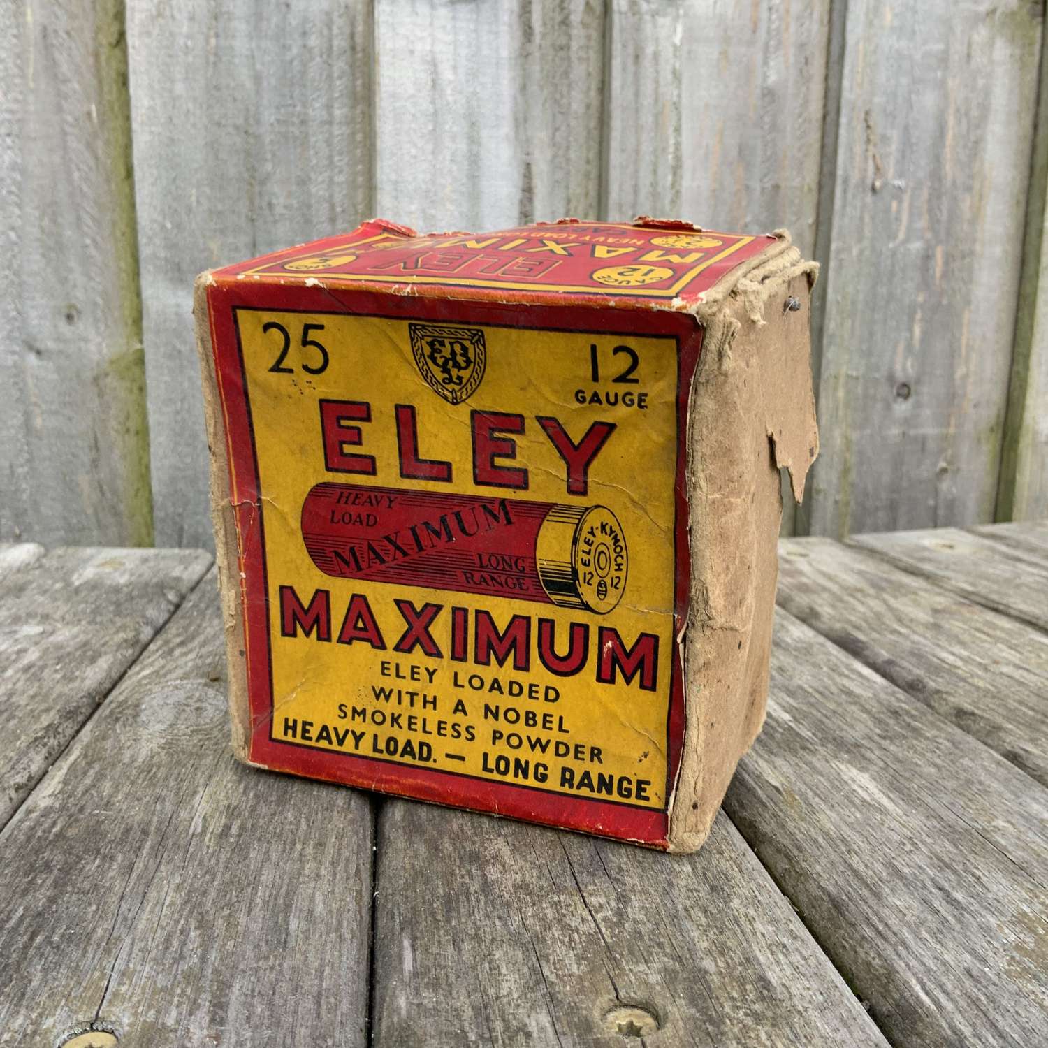 Early eley maximum 25 pack 12 gauge shotgun cartridge box