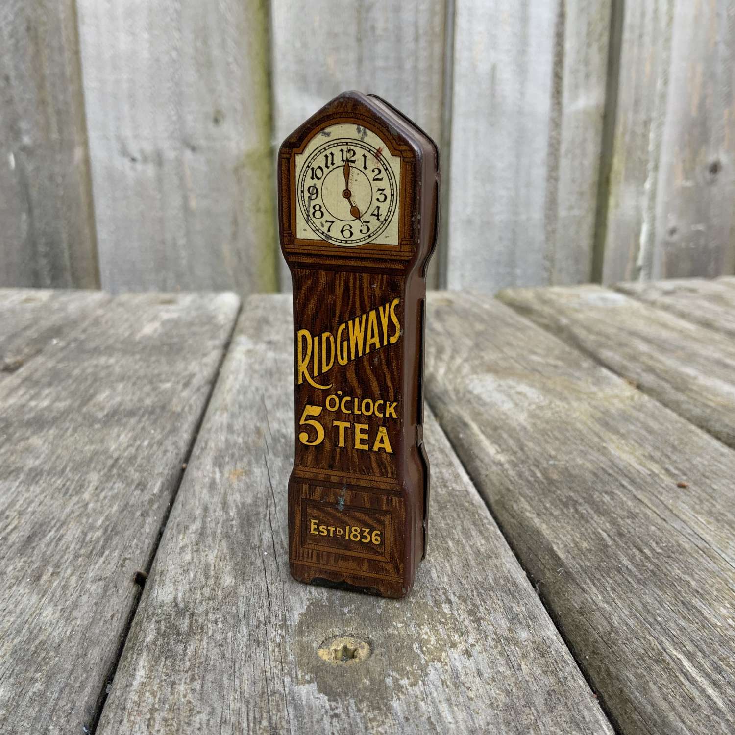 Ridgeways 5 o'clock tea sample clock advertising tin