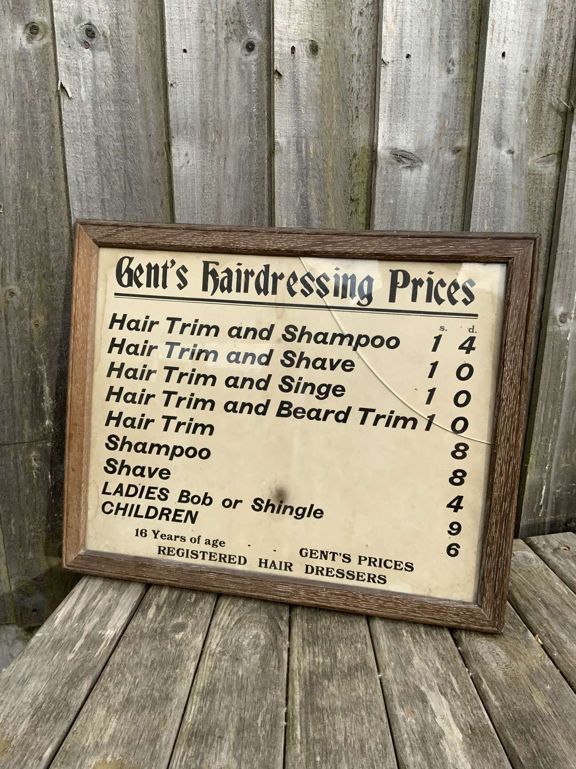 Vintage Gents hairdressing price list
