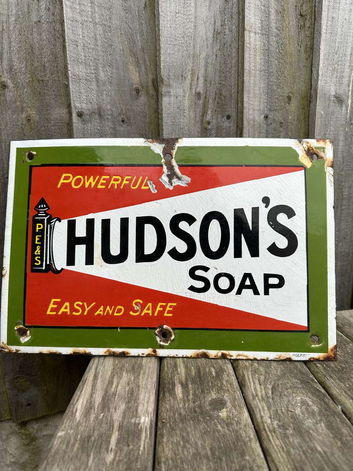 Lovely early small hudsons soap enamel advertising sign