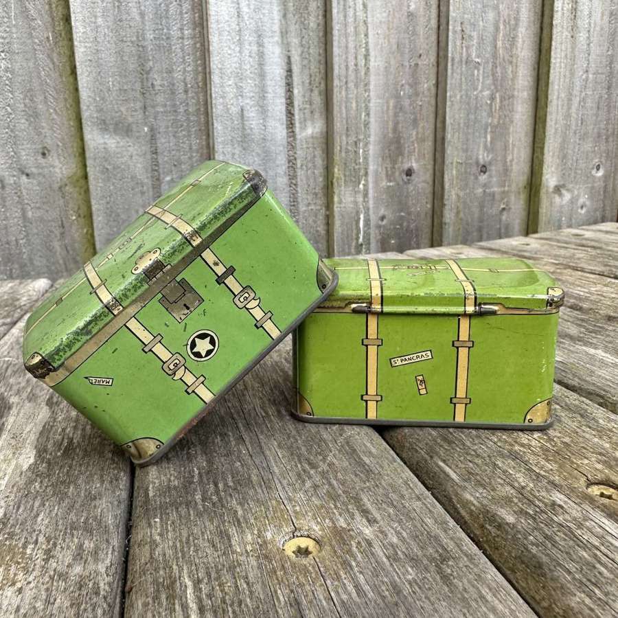 Pair of unbranded cabin trunk tins