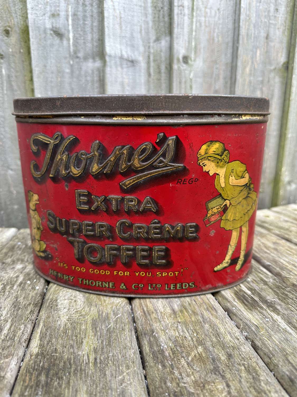 Lovely large oval Thornes toffee tin