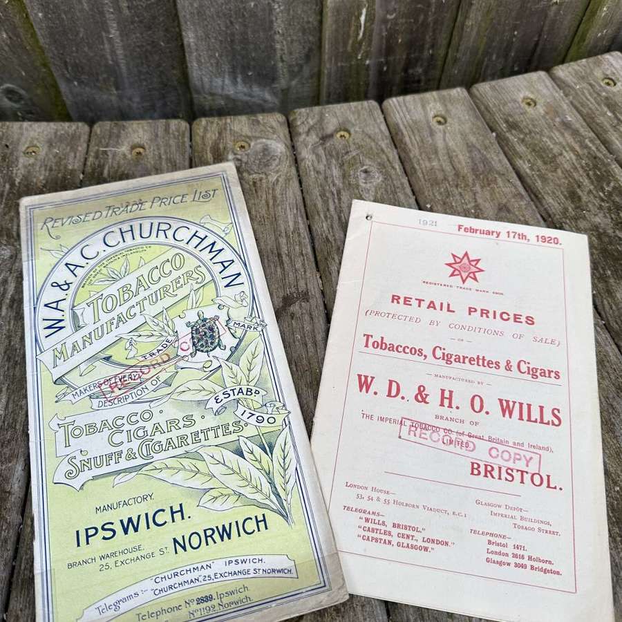 2 nice original tobacconist price lists