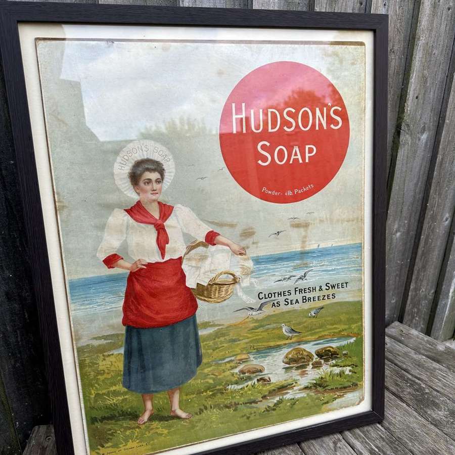 Lovely early Hudson soap advertising showcard with the washer woman