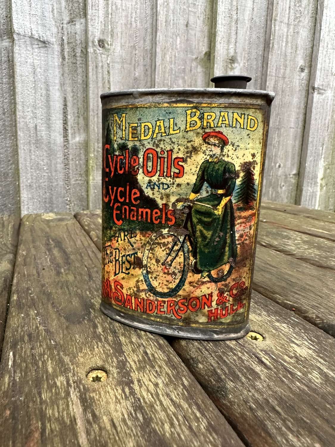 Stunning sandersons cycle oil tin