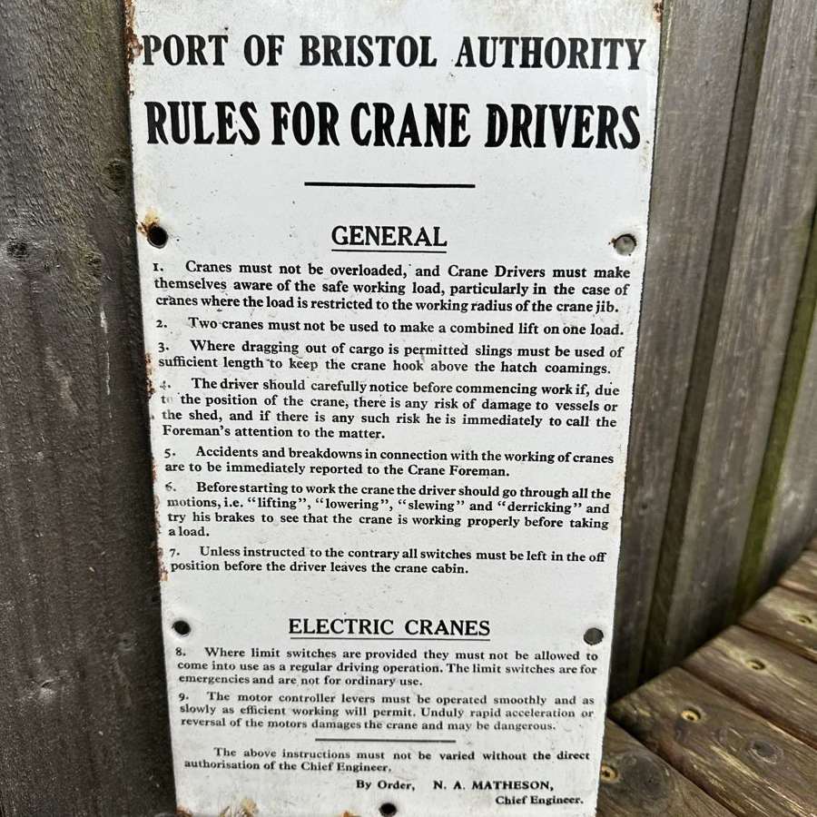 City of Bristol crane operators enamel sign