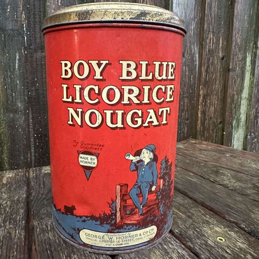 Large boy blue nougat advertising tin