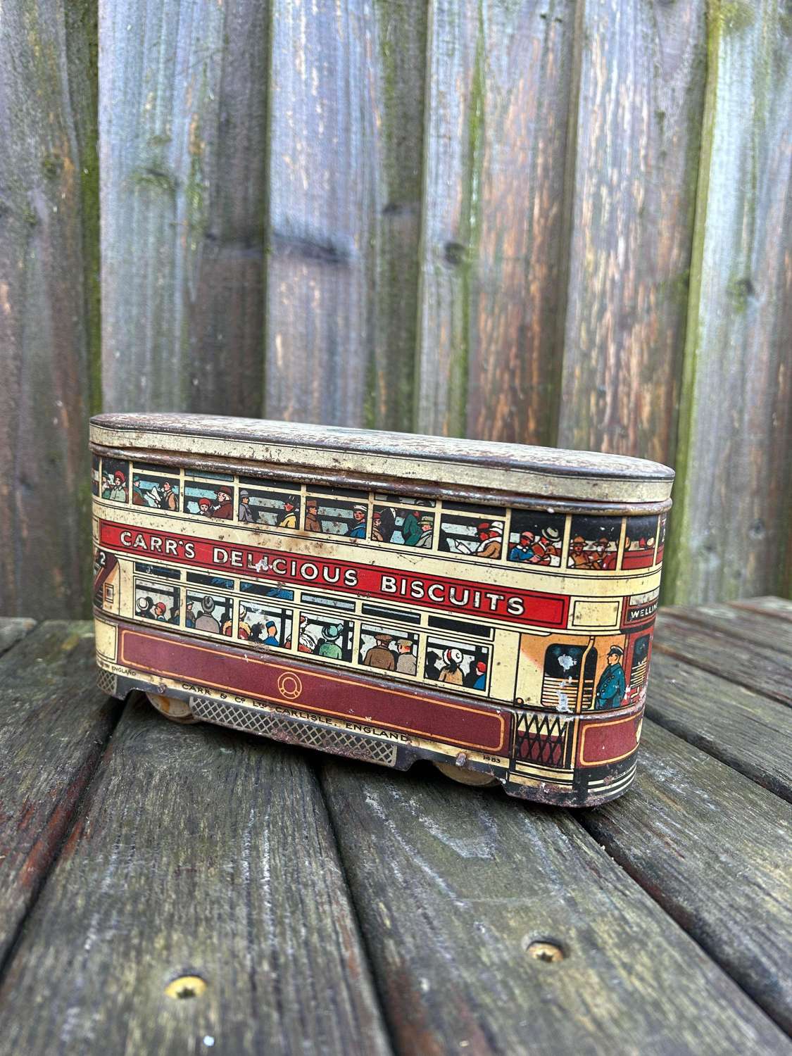 Very rare example of a carrs biscuit tram tin