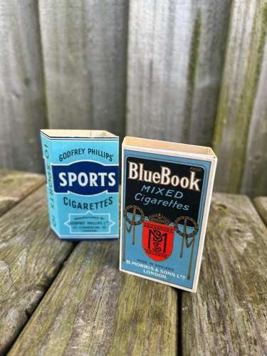 Bluebook and sports cigarette packets