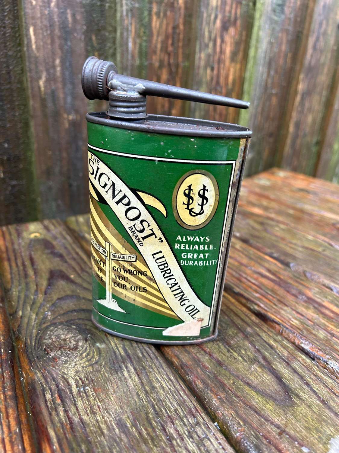 Lovely rare signpost brand cycle oil tin