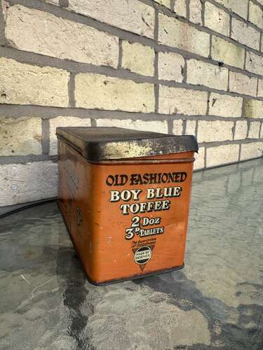 Boy blue toffee tin