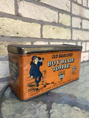 Boy blue toffee tin