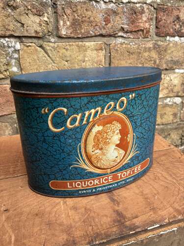 Unusual evans & priestman hull cameo liquorice oval toffee tin