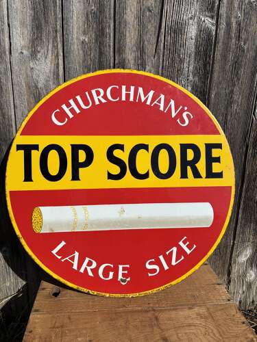 Beautiful double sided churchman’s top score cigarette enamel sign