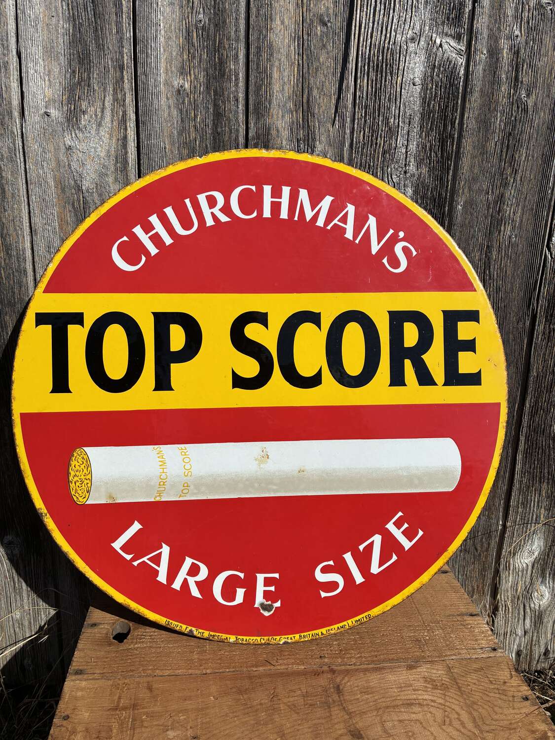 Beautiful double sided churchman’s top score cigarette enamel sign