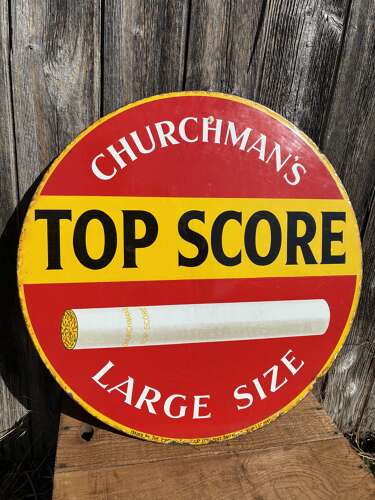 Beautiful double sided churchman’s top score cigarette enamel sign