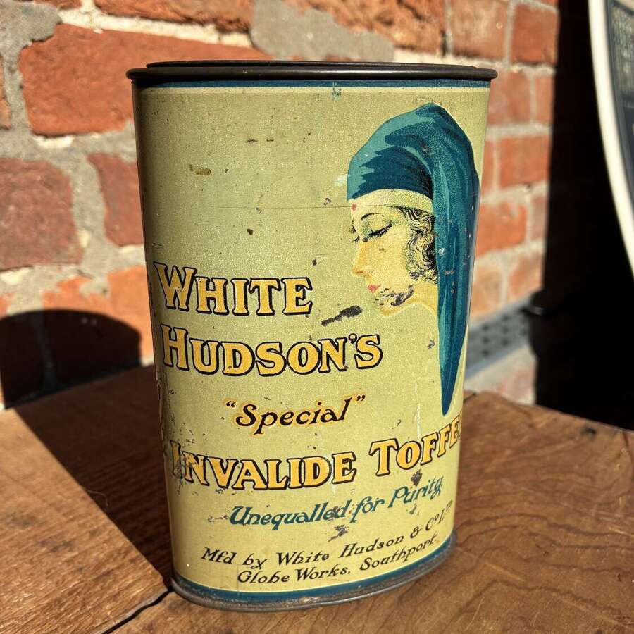 Scarce white Hudson toffee pocket tin