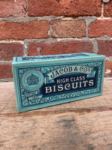 Beautiful Jacob’s high class biscuits paper label tin