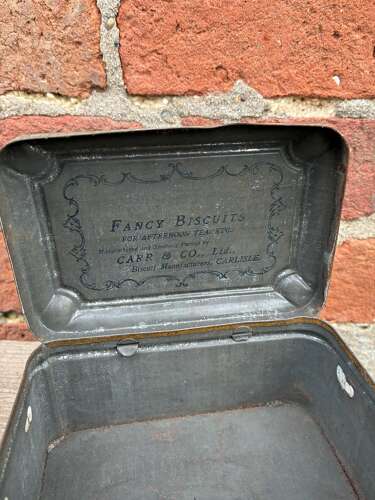 Early 1900 carr & co fancy biscuits st bernard puppy tin