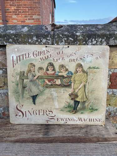Rare early singer sewing machine advertising showcard