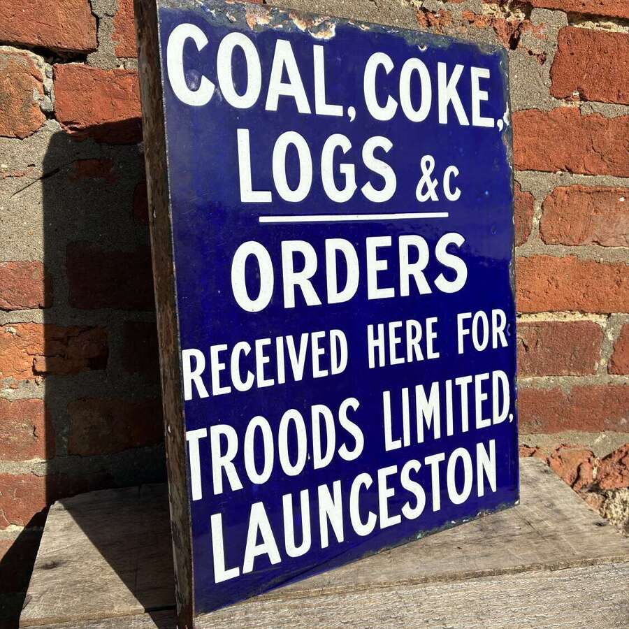 Rare troods limted launceston coal & coke orders flanged enamel advertising sign