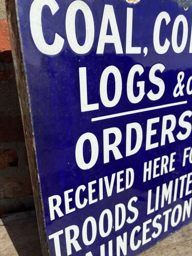 Rare troods limted launceston coal & coke orders flanged enamel advertising sign