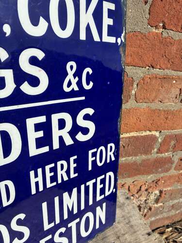 Rare troods limted launceston coal & coke orders flanged enamel advertising sign