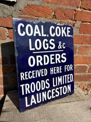 Rare troods limted launceston coal & coke orders flanged enamel advertising sign
