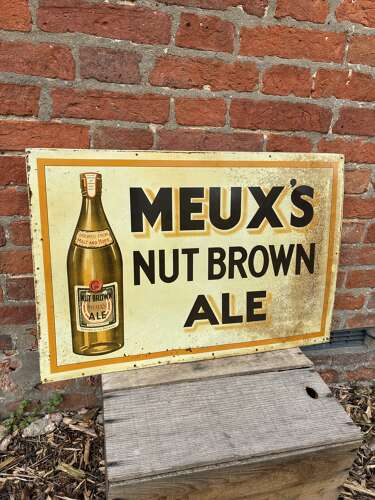 Scarce meuxs nut brown ale tin advertising sign