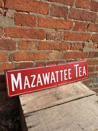 Early red Mazawattee tea strip enamel sign