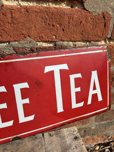 Early red Mazawattee tea strip enamel sign