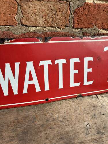 Early red Mazawattee tea strip enamel sign