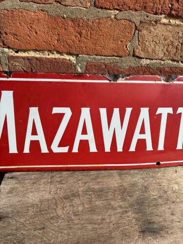 Early red Mazawattee tea strip enamel sign