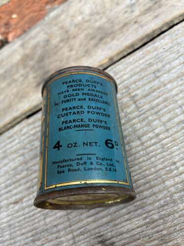 Very early Pearce,Duff baking powder tin with contents