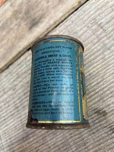 Very early Pearce,Duff baking powder tin with contents