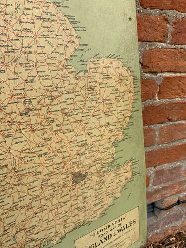 Rare printed tin Firestone tyre & rubber co Ltd map advertising sign