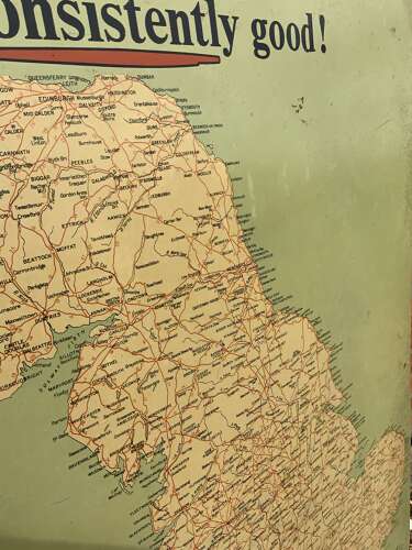 Rare printed tin Firestone tyre & rubber co Ltd map advertising sign
