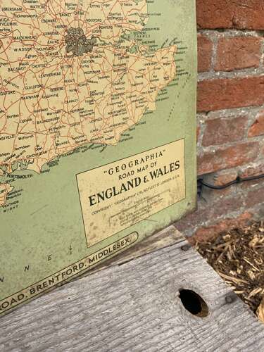 Rare printed tin Firestone tyre & rubber co Ltd map advertising sign