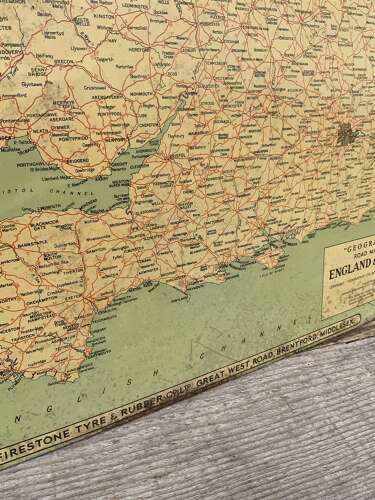 Rare printed tin Firestone tyre & rubber co Ltd map advertising sign