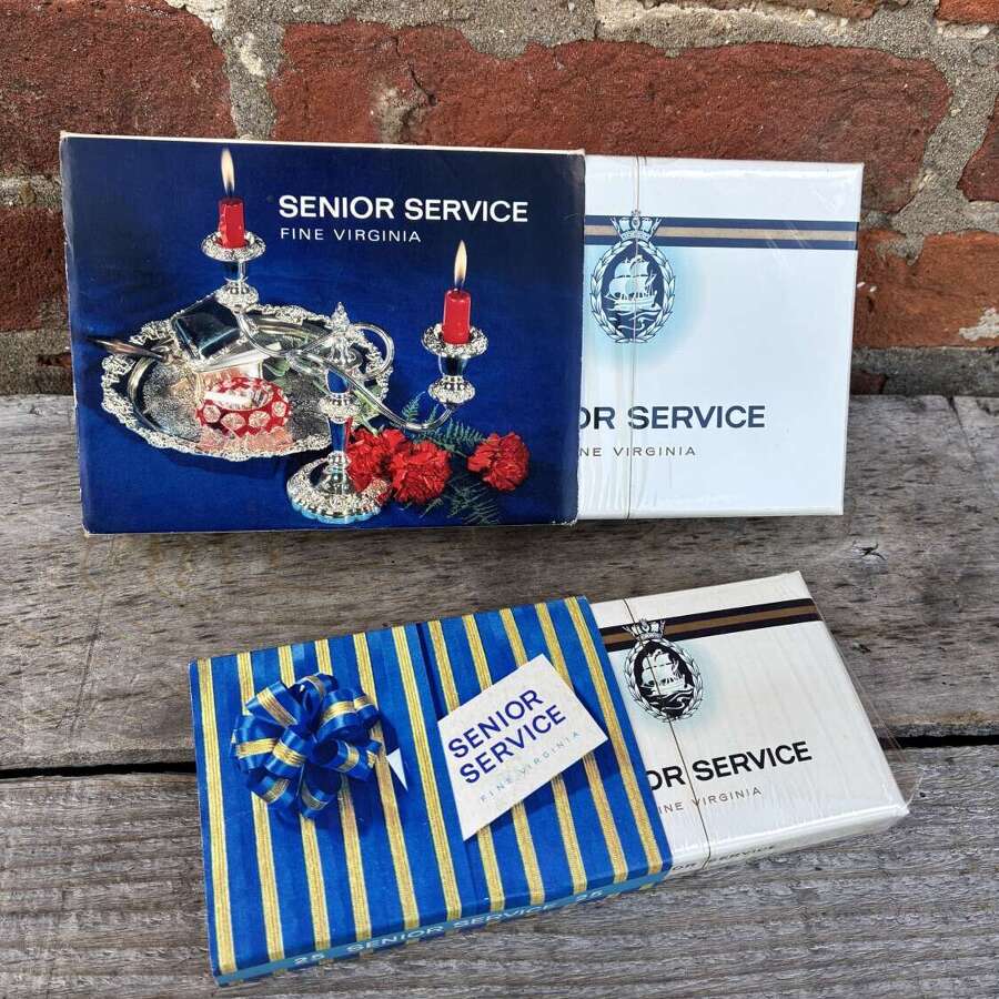 Pair of senior service Christmas cigarette boxes live
