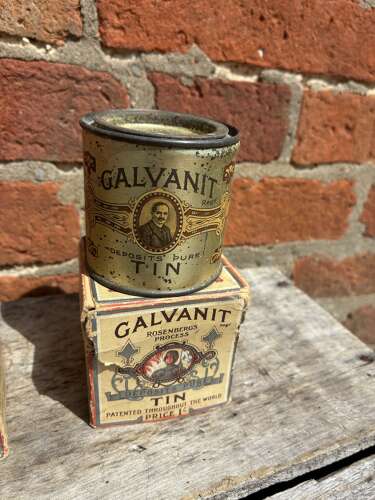 Early 3 galvanit rosenbergs process nickle tins and boxes