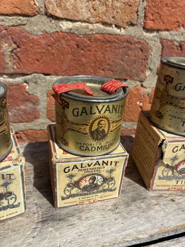 Early 3 galvanit rosenbergs process nickle tins and boxes