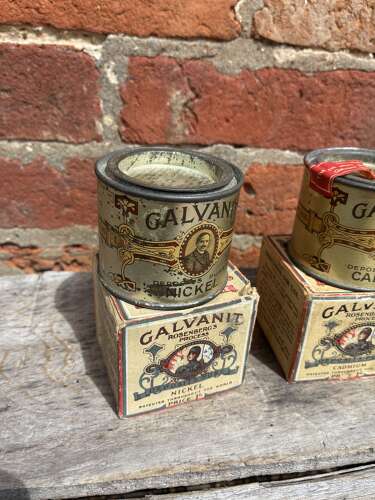 Early 3 galvanit rosenbergs process nickle tins and boxes