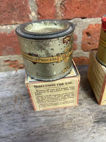 Early 3 galvanit rosenbergs process nickle tins and boxes