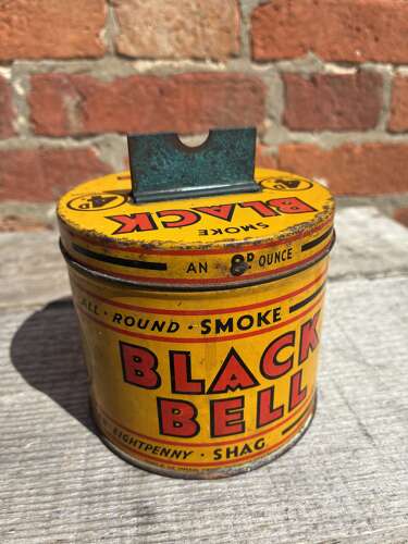 Rare edward ringer & co black bell smoking shag counter top string cutter tin