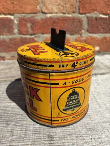 Rare edward ringer & co black bell smoking shag counter top string cutter tin